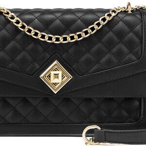 Elegant Quilted Leather Crossbody Bag with Chain Strap - Perfect for Evenings